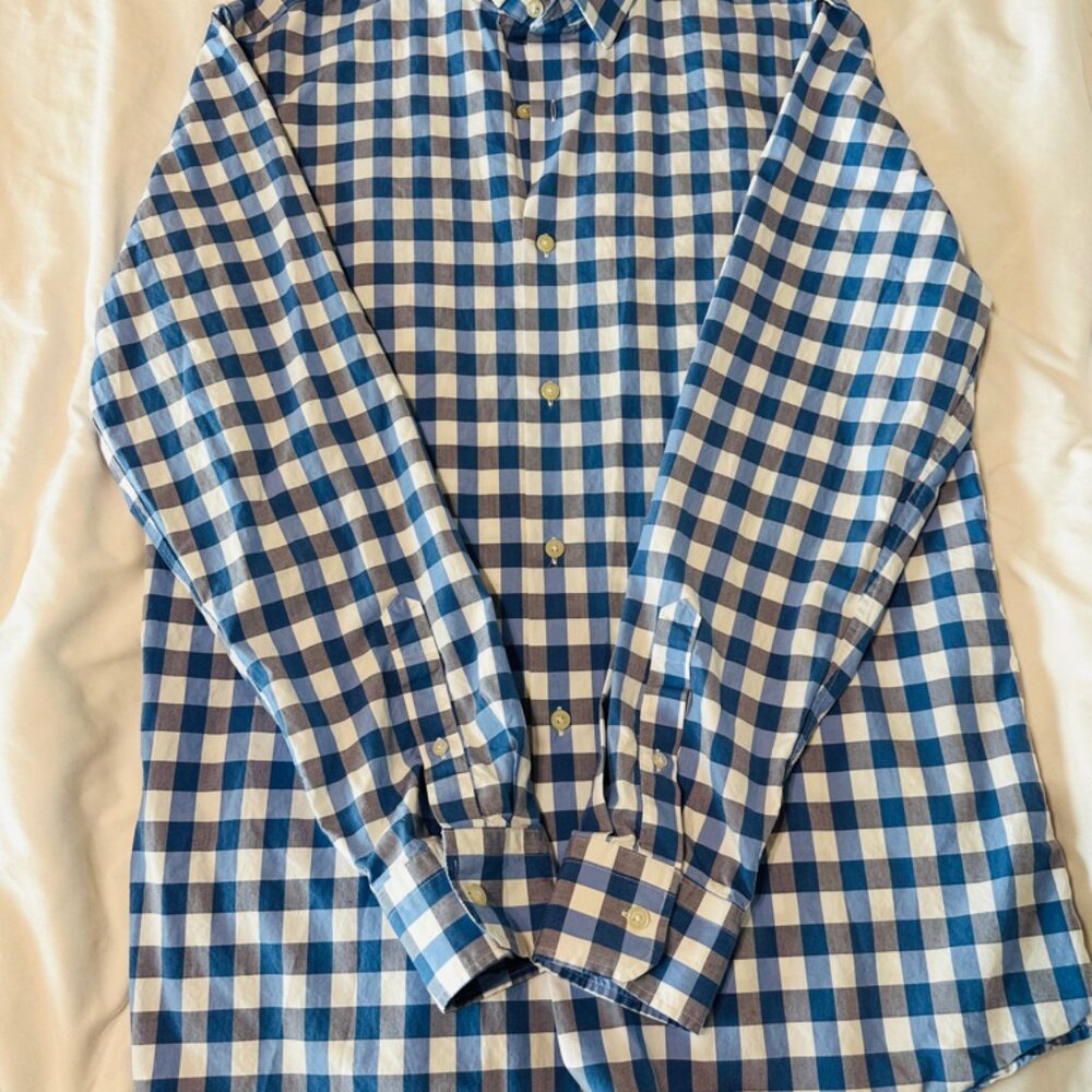 Banana Republic Grant Fit Supima Cotton Sz L Button Up Long Sleeve Blue/Plaid